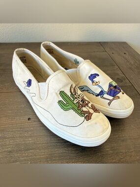 RARE Vintage Keds Looney Tunes Road Runner Wile E Coyote Tweety Slip On 7 US